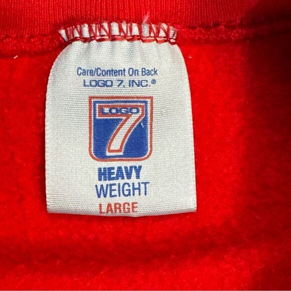 Vintage Logo 7 Chicago Bulls Sweatshirt Men Size Large Made In USA Red - Picture 7 of 11